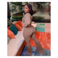  Lantern Sleeve Crop Top And Loose Pants Women's Sets