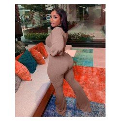  Lantern Sleeve Crop Top And Loose Pants Women's Sets