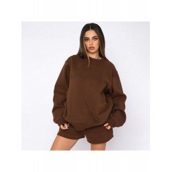 Pockets Solid Sweatshirt And Short Tracksuit Sets Pockets Solid Sweatshirt And Short Tracksuit Sets