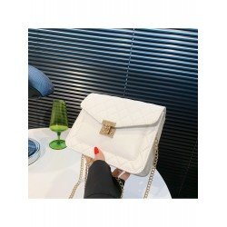  PU Pure Color Rhombus Lattice Chain Shoulder Bag