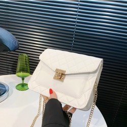  PU Pure Color Rhombus Lattice Chain Shoulder Bag