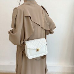 PU Pure Color Rhombus Lattice Chain Shoulder Bag