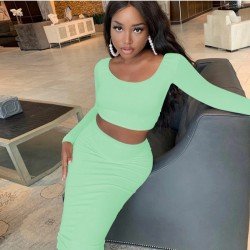 Backless White Matching Maxi Skirt And Cropped Top Sets