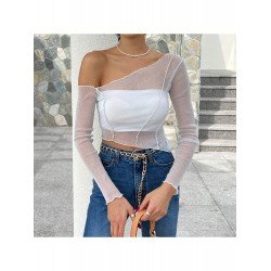 Inclined Shoulder See Through Sexy Ladies Tops