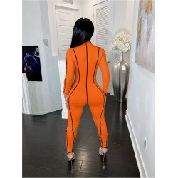 Patchwork Zipper Up Long Sleeve Skinny Jumpsuits Patchwork Zipper Up Long Sleeve Skinny Jumpsuits