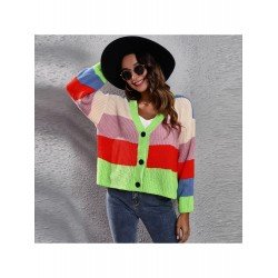 Casual Loose V Neck Contrast Color Knitted Sweater  Casual Loose V Neck Contrast Color Knitted Sweater