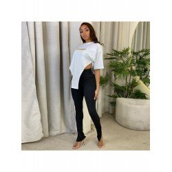  Casual Round Neck Letter Printing Irregular T-Shirt