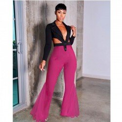 Irregular Ladies White Elastic Waist Flare Trousers 