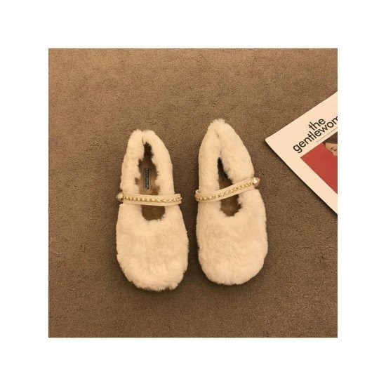  Pure Color Plush Women's Fur Flat Shoes