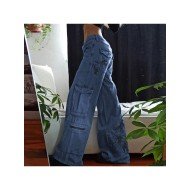  Street High Waist Goldfish Embroidered Denim Jeans