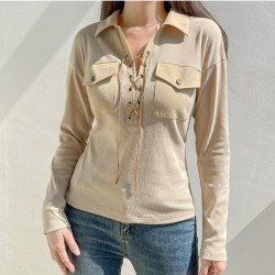 Designer Ladies Pockets Tie Wrap Long Sleeve Tops