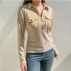 Designer Ladies Pockets Tie Wrap Long Sleeve Tops