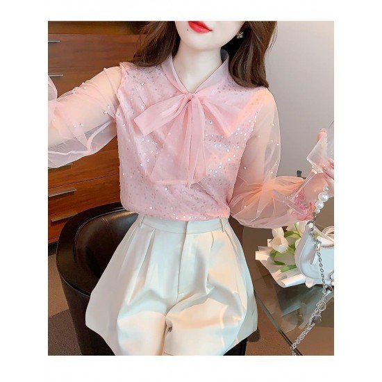  Fall 2024 Pure Color Bow Women's Shirt