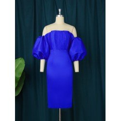 Trendy Plus Size Off Shoulder Lantern Sleeve Dress Trendy Plus Size Off Shoulder Lantern Sleeve Dress