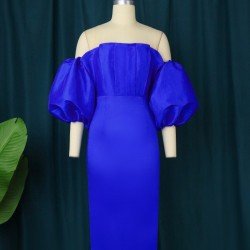 Trendy Plus Size Off Shoulder Lantern Sleeve Dress