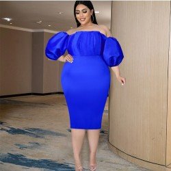 Trendy Plus Size Off Shoulder Lantern Sleeve Dress