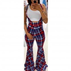 Backless Sleeveless Plaid Overalls For Women