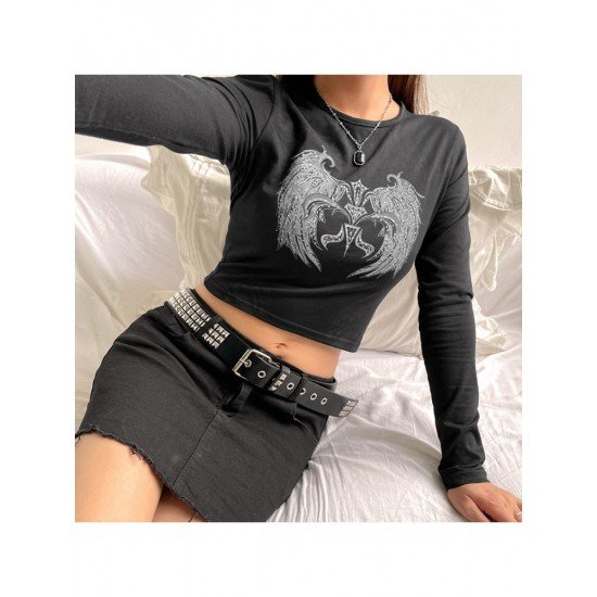  2024 Stylish Round Neck Printing Crop T-Shirt