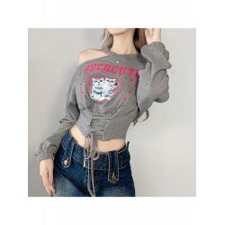  Hot Girl Letter Printing Bandage Women's Crop T-Shirt