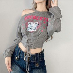  Hot Girl Letter Printing Bandage Women's Crop T-Shirt