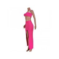  Sexy Halter Crop Top And Split Skirt Set