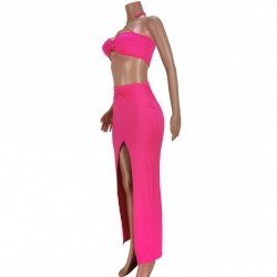  Sexy Halter Crop Top And Split Skirt Set
