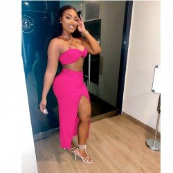  Sexy Halter Crop Top And Split Skirt Set