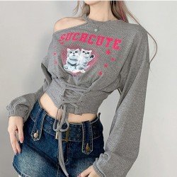  Hot Girl Letter Printing Bandage Women's Crop T-Shirt