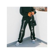 Hot Drilling Black Drawstring Trousers For Women