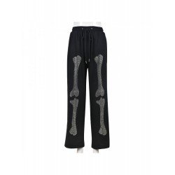 Hot Drilling Black Drawstring Trousers For Women Hot Drilling Black Drawstring Trousers For Women