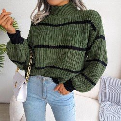  Casual Lantern Sleeve Mock Neck Women's Sweater