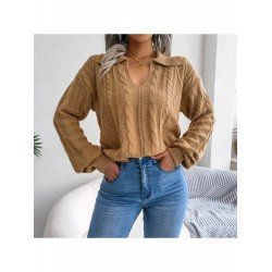 Loose Casual Solid V Neck Pullover Sweaters