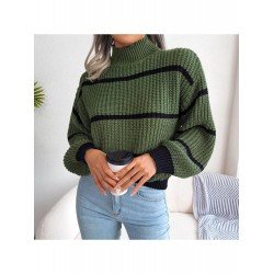  Casual Lantern Sleeve Mock Neck Women's Sweater