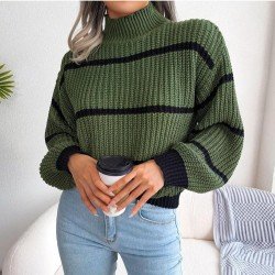  Casual Lantern Sleeve Mock Neck Women's Sweater