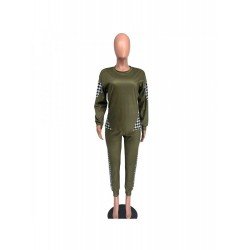  Casual Houndstooth Patchwork Women's Trouser Sets