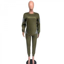  Casual Houndstooth Patchwork Women's Trouser Sets