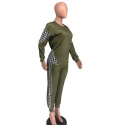  Casual Houndstooth Patchwork Women's Trouser Sets