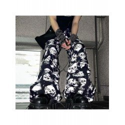 Dark Skull Print Chain Casual Loose Pants  Dark Skull Print Chain Casual Loose Pants
