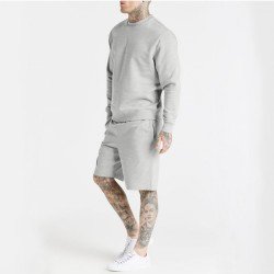  Leisure Round Neck Pure Color Men's Shorts Suit
