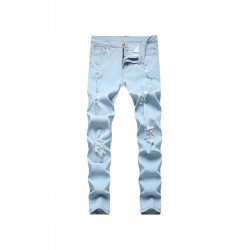 Men Black Ripped Pencil Jean Trousers