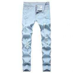 Men Black Ripped Pencil Jean Trousers