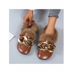 Pure Color Baotou Flat Wool Slippers For Women  Pure Color Baotou Flat Wool Slippers For Women