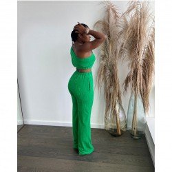  Pure Color One Shoulder Casual Trouser Suit