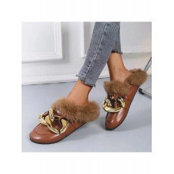 Pure Color Baotou Flat Wool Slippers For Women  Pure Color Baotou Flat Wool Slippers For Women