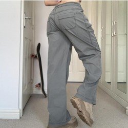 Casual Ladies Gray Solid Straight Leg Jeans