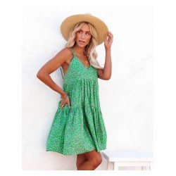 Casual V Neck Backless Floral Sleeveless Dress  Casual V Neck Backless Floral Sleeveless Dress