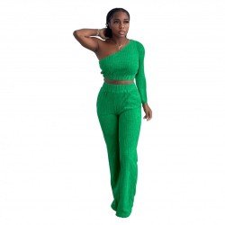  Pure Color One Shoulder Casual Trouser Suit