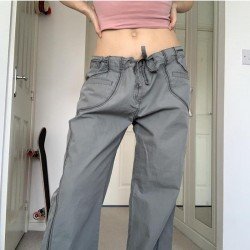 Casual Ladies Gray Solid Straight Leg Jeans