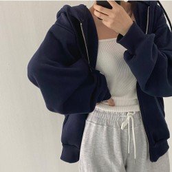 Oversized Solid Hooded Collar Women Coats