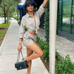  Fashion Casual Strap Shirt And Shorts Women's Set